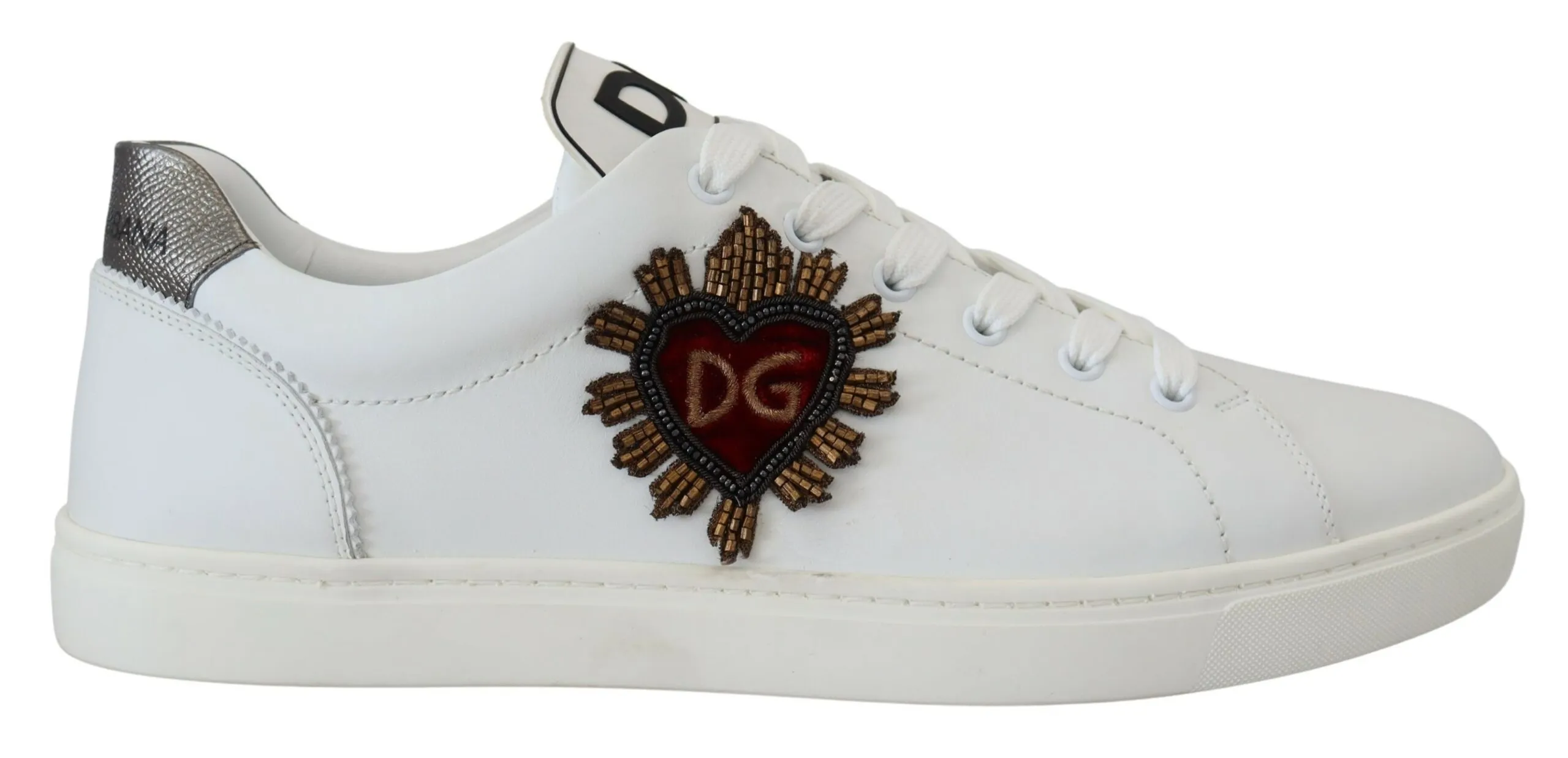 Dolce & Gabbana Men's Elegant Low-Top Leather Sneakers with Silver Accents