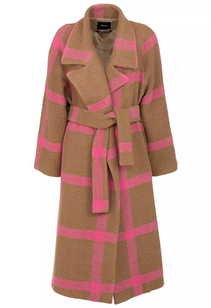 Imperfect Women's Elegant Wool Blend Coat with Self-Tie Belt