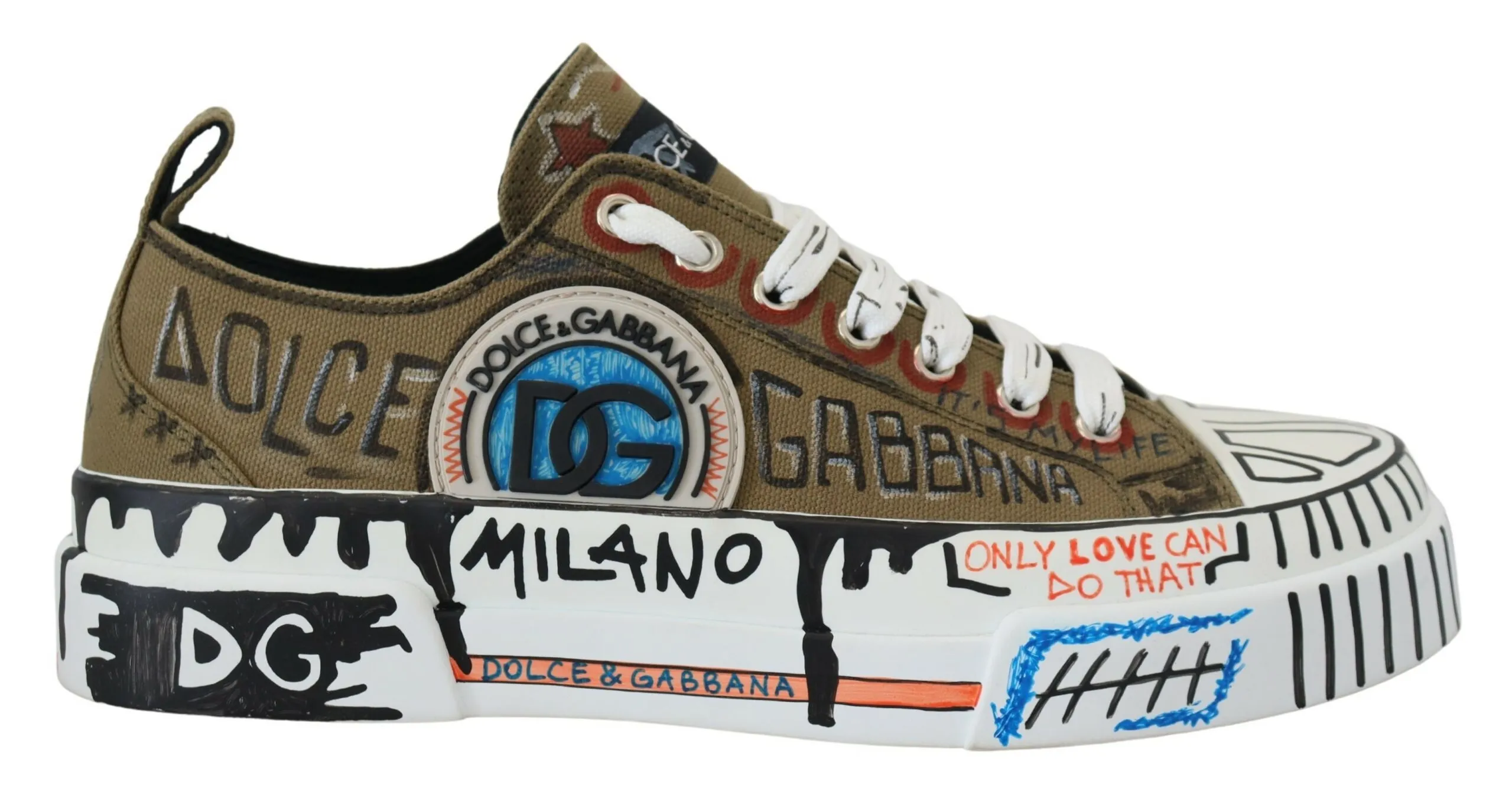 Dolce & Gabbana Men's Exquisite Green Hand-Painted Low Top Sneakers