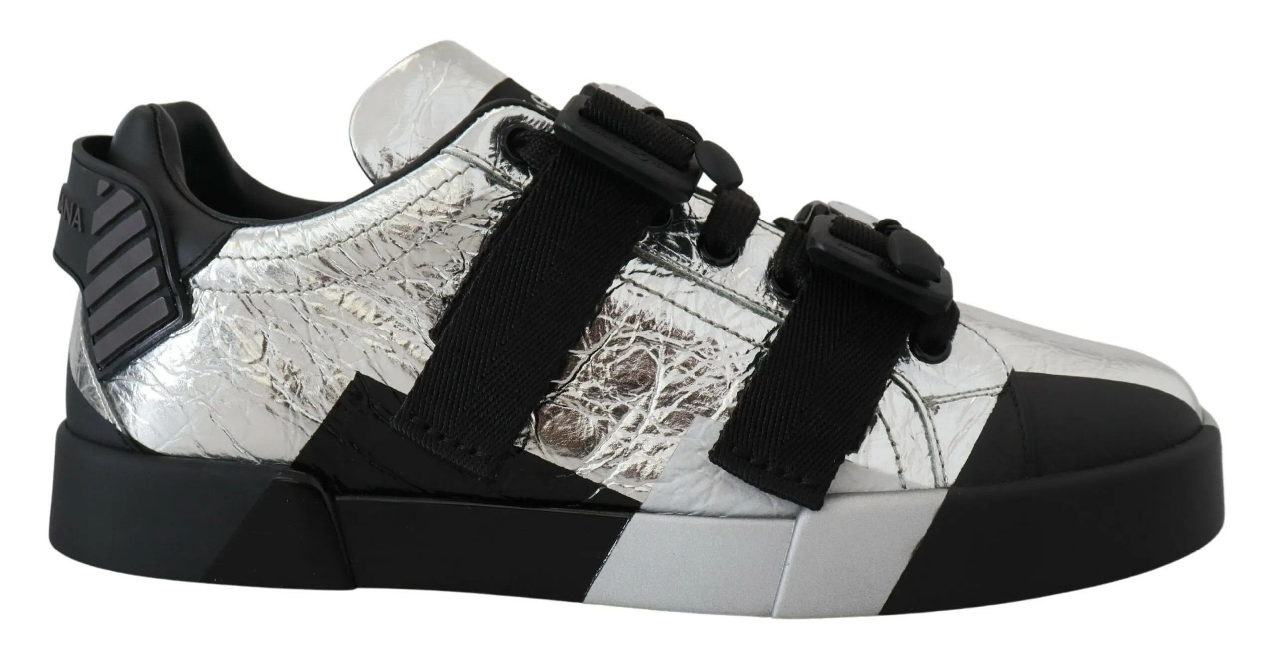 Dolce & Gabbana Men's Exclusive Silver and Black Low Top Leather Sneakers