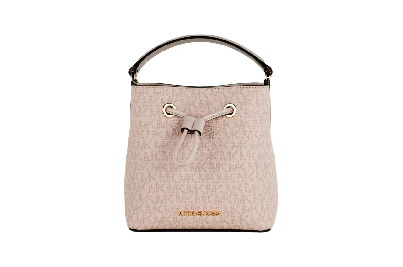 Michael Kors Women's Suri Small Dark Powder Blush Signature PVC Bucket Crossbody Handbag