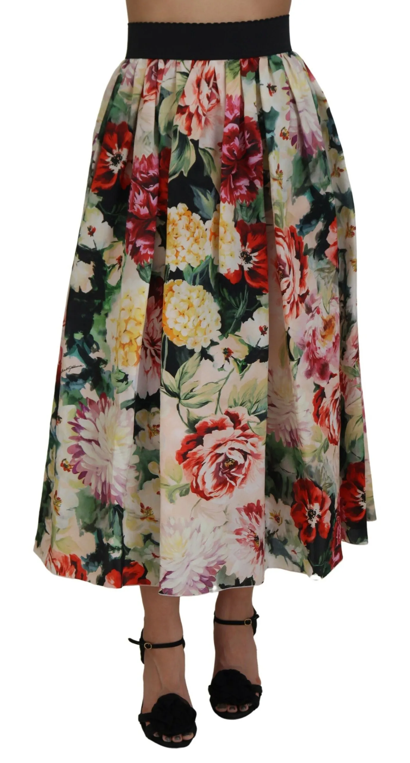 Dolce & Gabbana Women's High Waist Floral Silk Midi Skirt