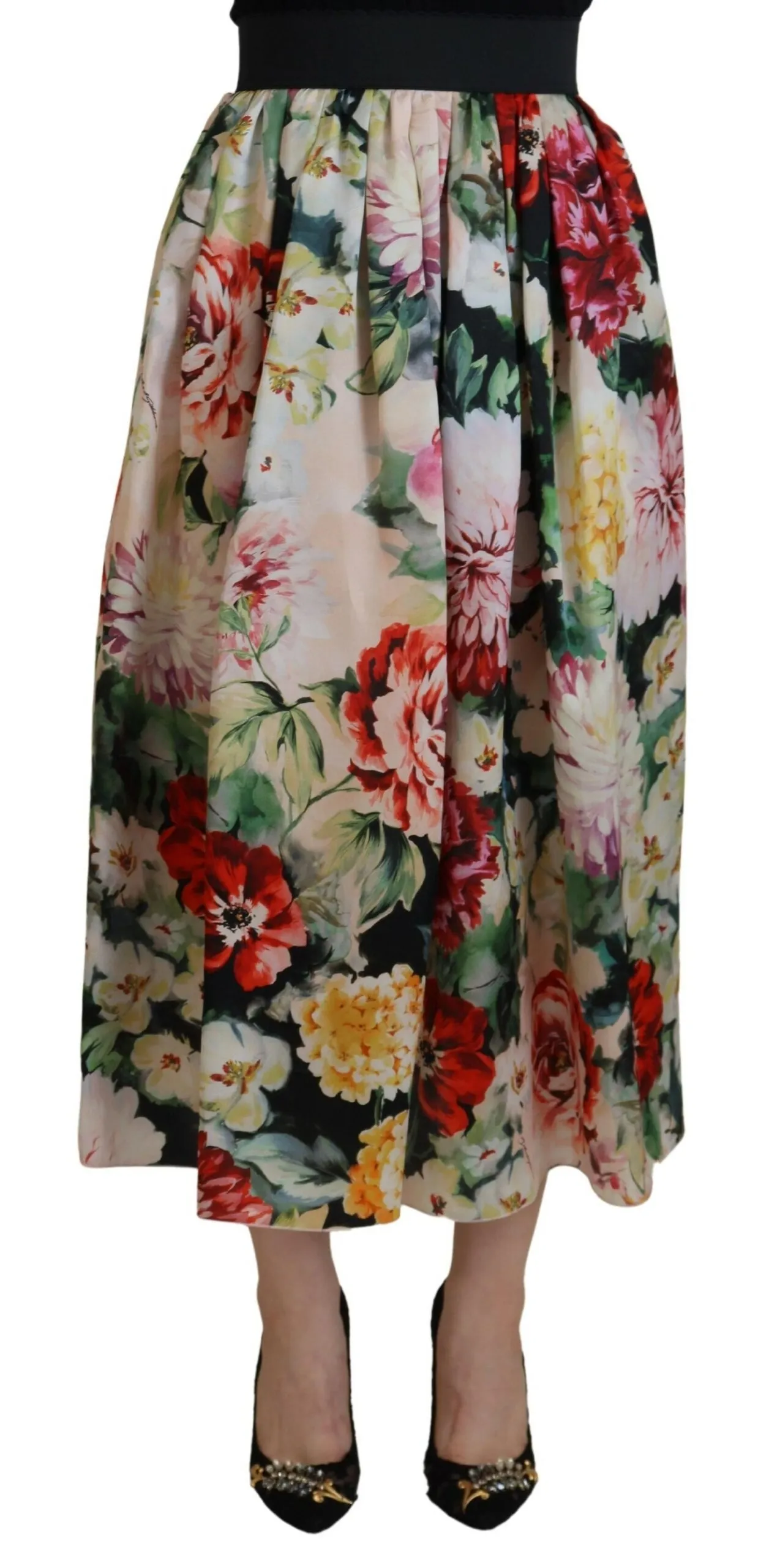 Dolce & Gabbana Women's Exquisite High Waist Floral Silk Skirt