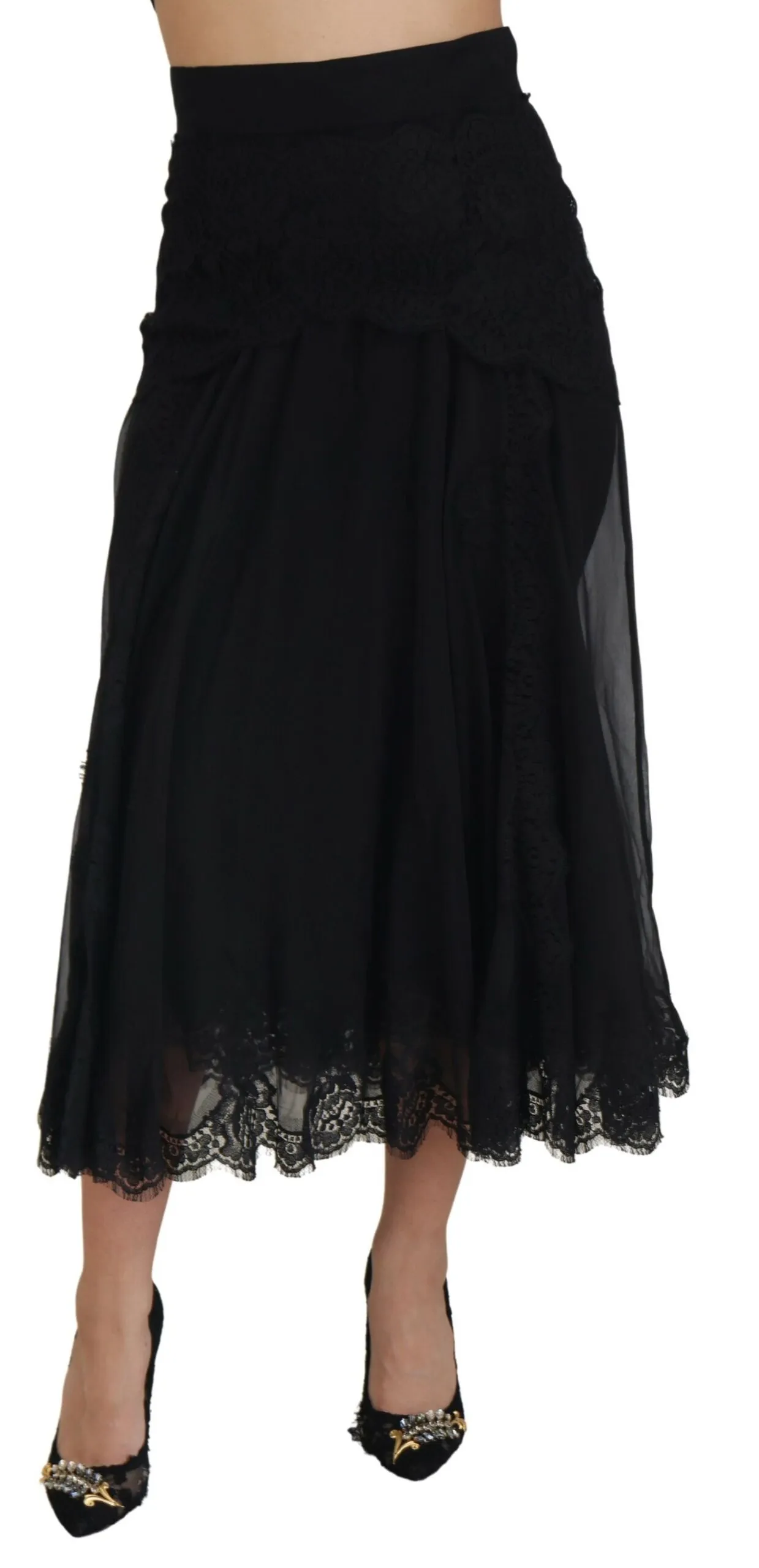 Dolce & Gabbana Women's Elegant High-Waist Midi Silk-Blend Skirt