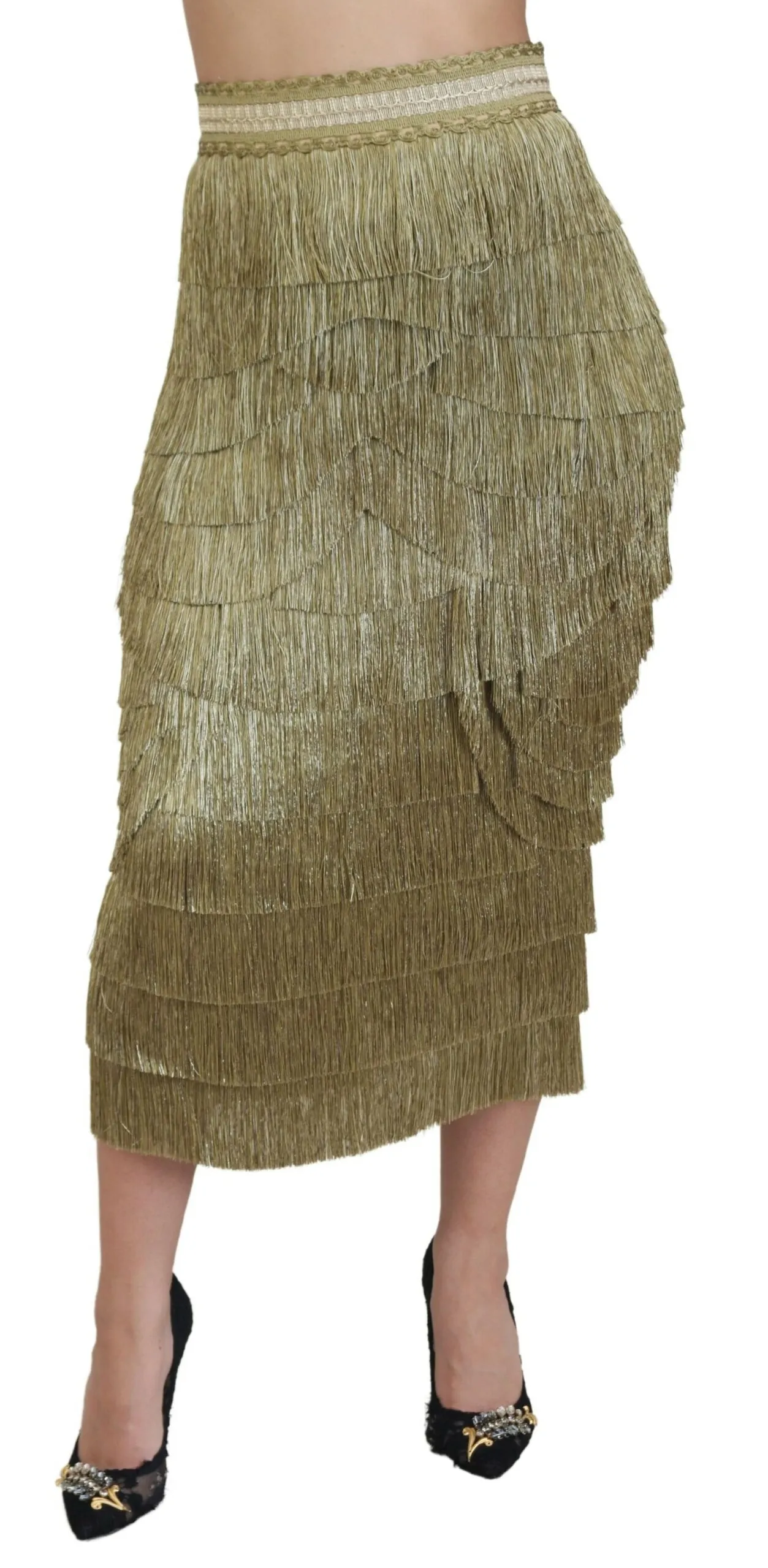 Dolce & Gabbana Women's Golden High Waist Tiered Midi Skirt