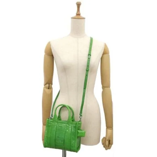 Marc Jacobs Women's The Shiny Crinkle Micro Tote Leather Crossbody Handbag (Fern Green)