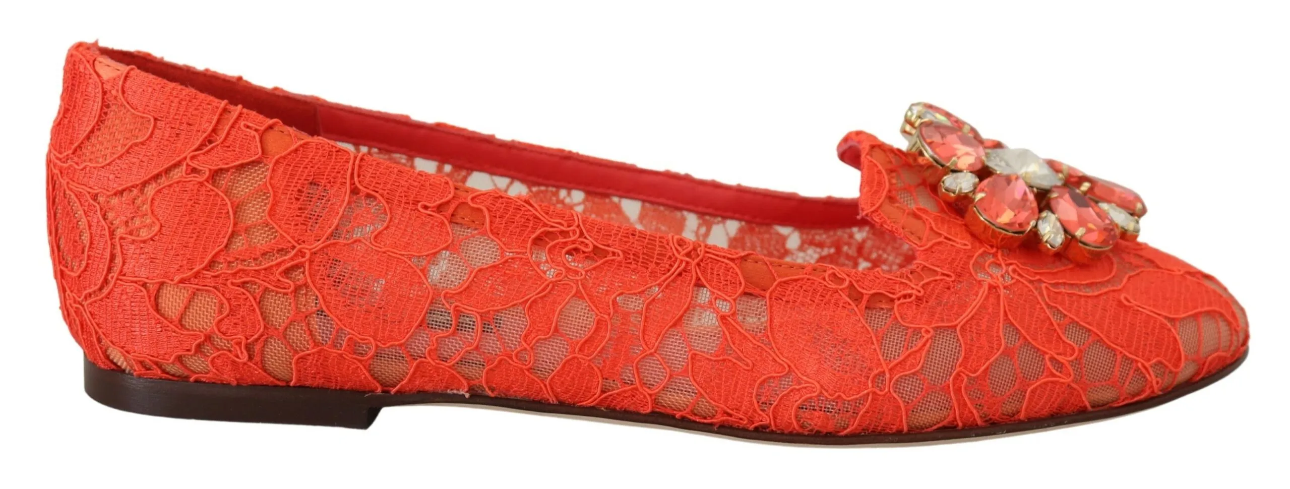 Dolce & Gabbana Women's Elegant Lace Vally Flats in Coral Red