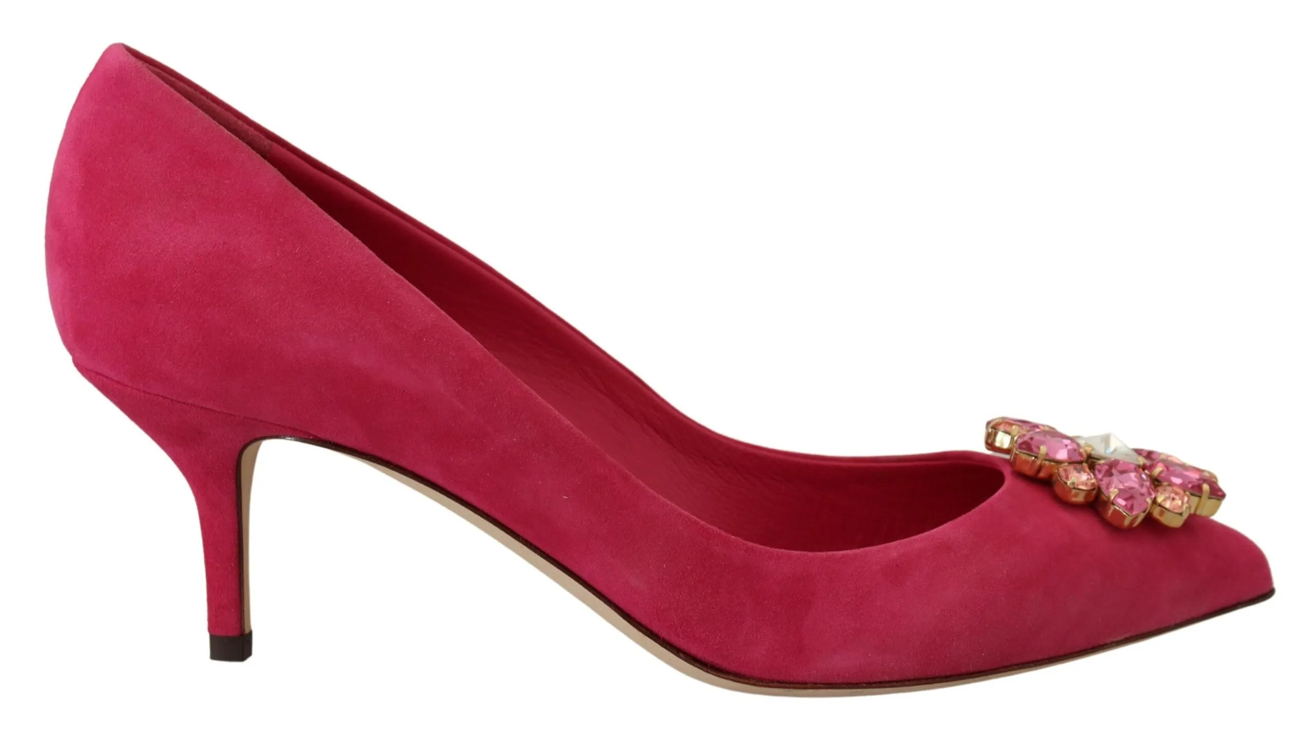 Dolce & Gabbana Women's Elegant Pink Suede Pumps with Crystal Embellishments