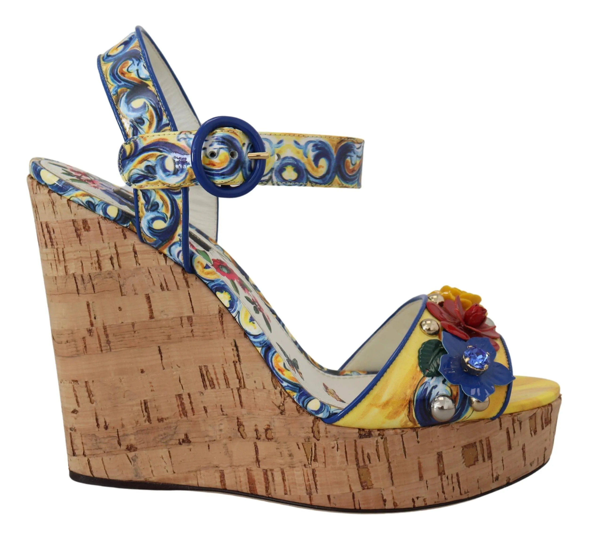Dolce & Gabbana Women's Majolica Print Ankle Strap Wedge Sandals