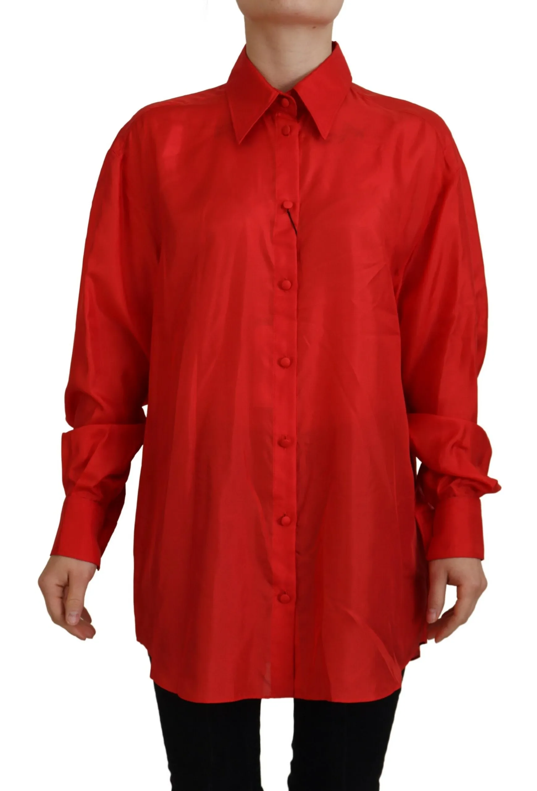 Dolce & Gabbana Women's Elegant Silk Collared Long Sleeve Polo Top
