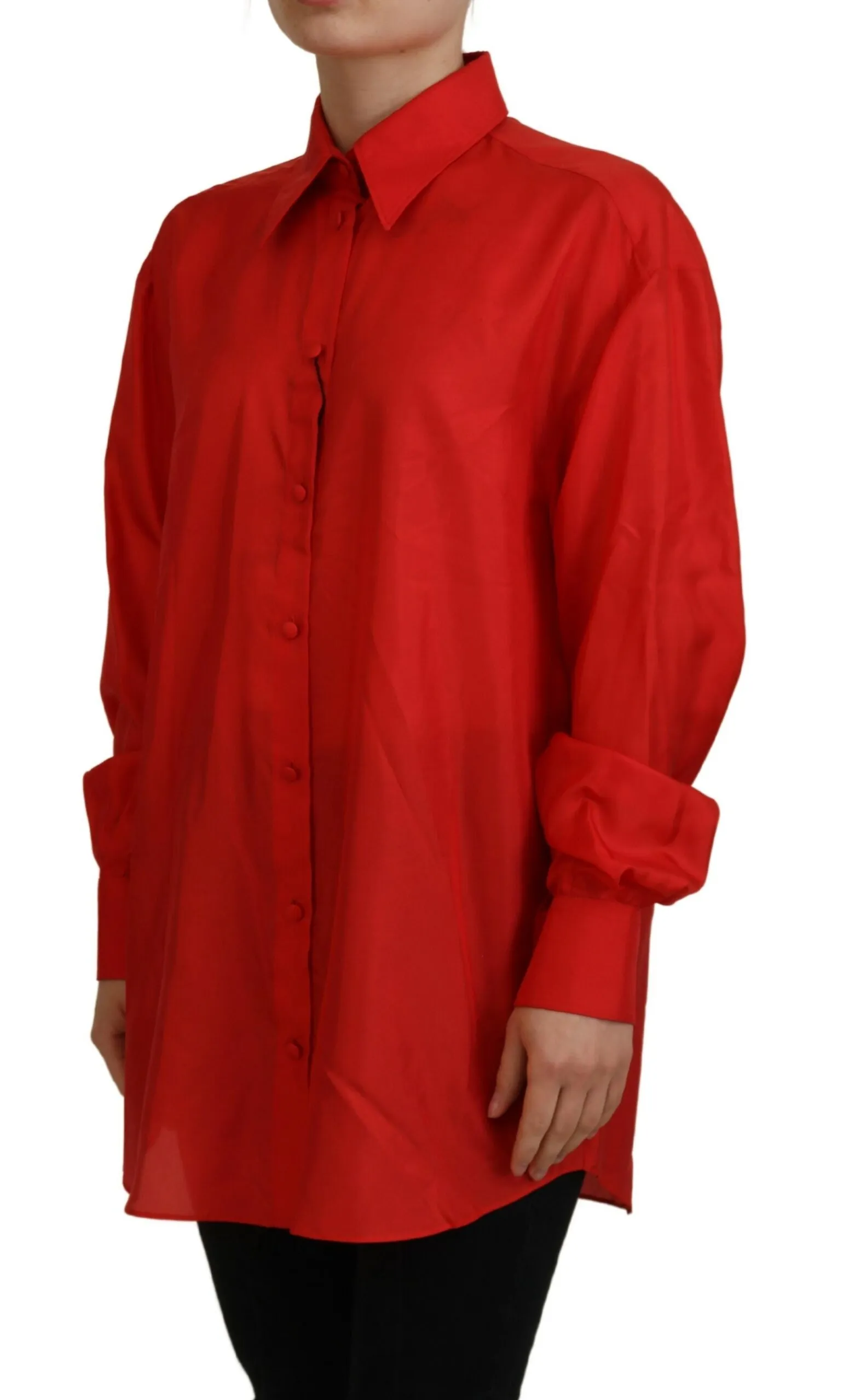 Dolce & Gabbana Women's Elegant Silk Collared Long Sleeve Polo Top