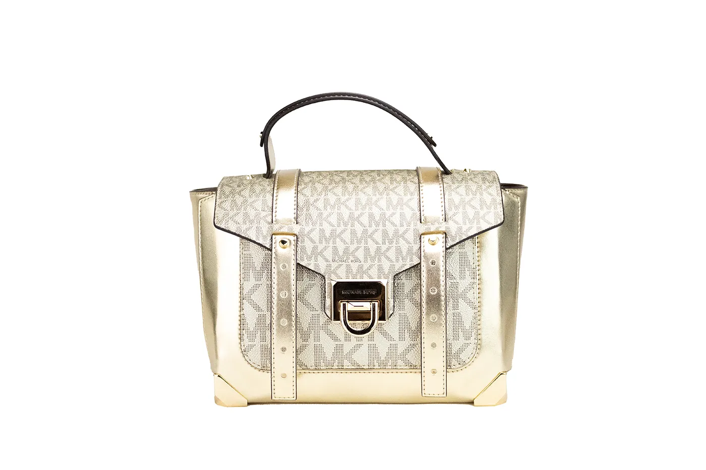 Michael Kors Women's Manhattan Medium Pale Gold Leather Top Handle Satchel Bag Purse