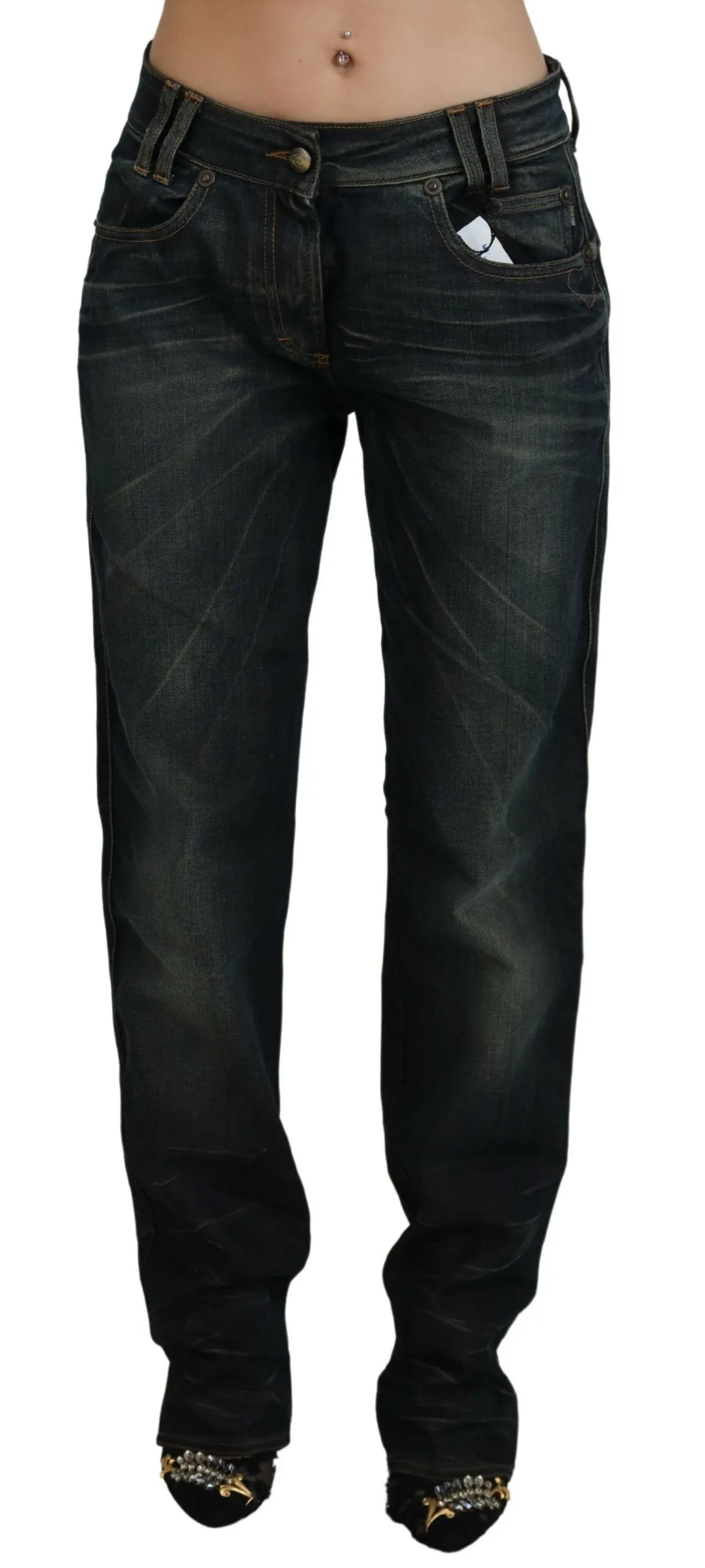 Just Cavalli Women's Chic Mid Waist Straight Denim for Sophisticated Style