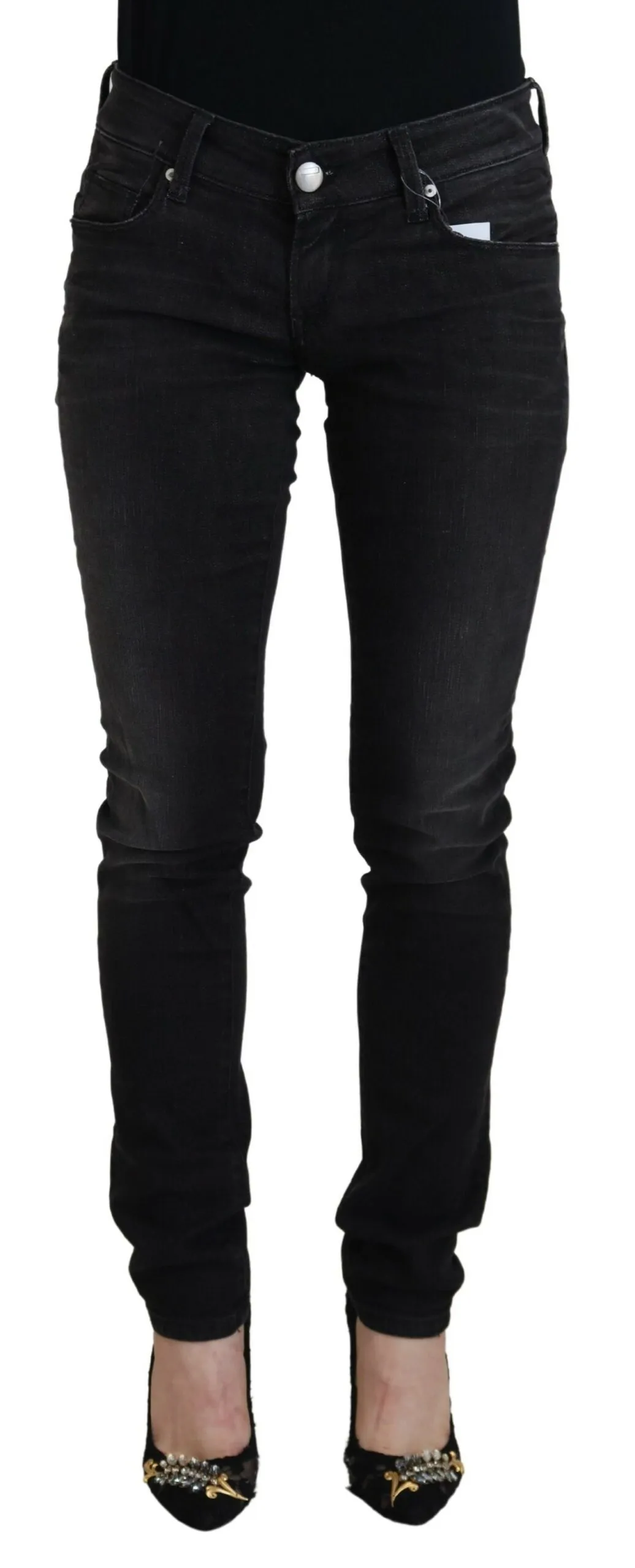 Acht Women's Chic Black Low Waist Straight Leg Jeans