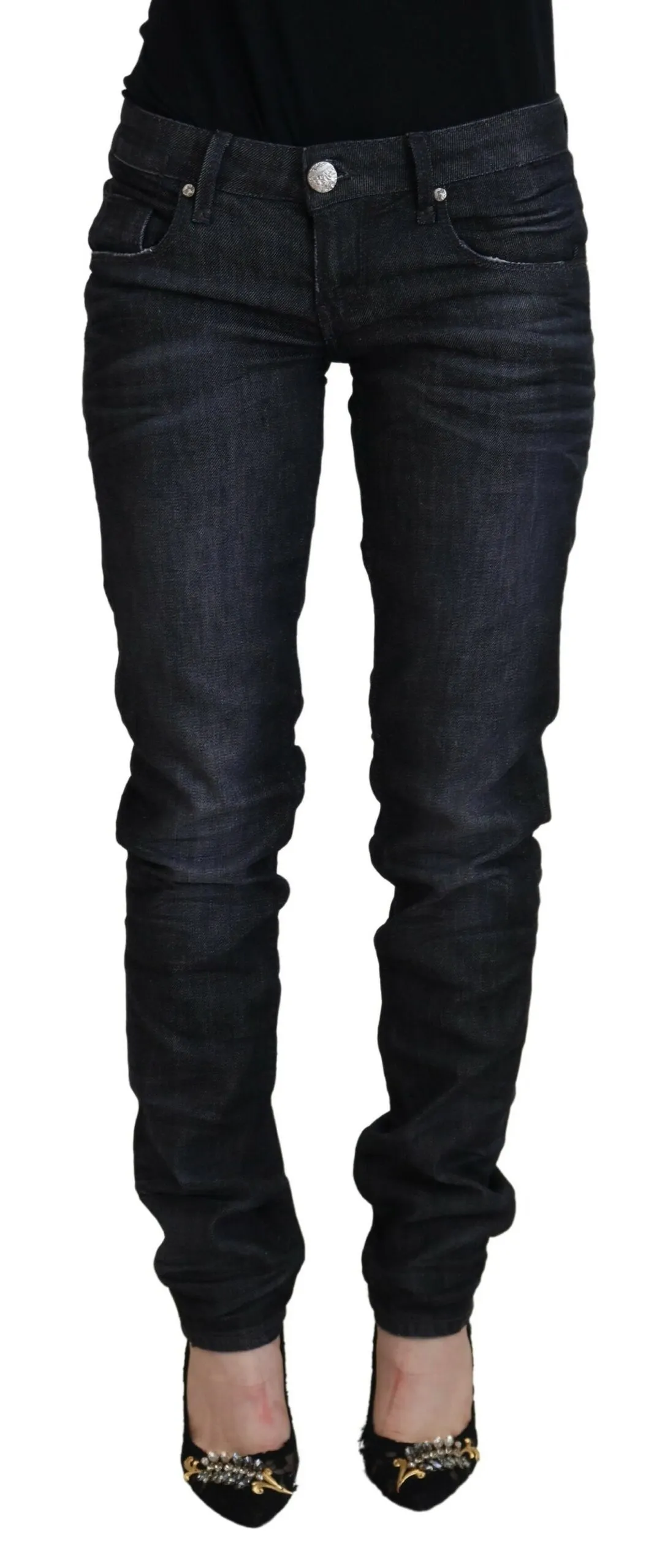 Acht Women's Chic Black Low Waist Straight Jeans