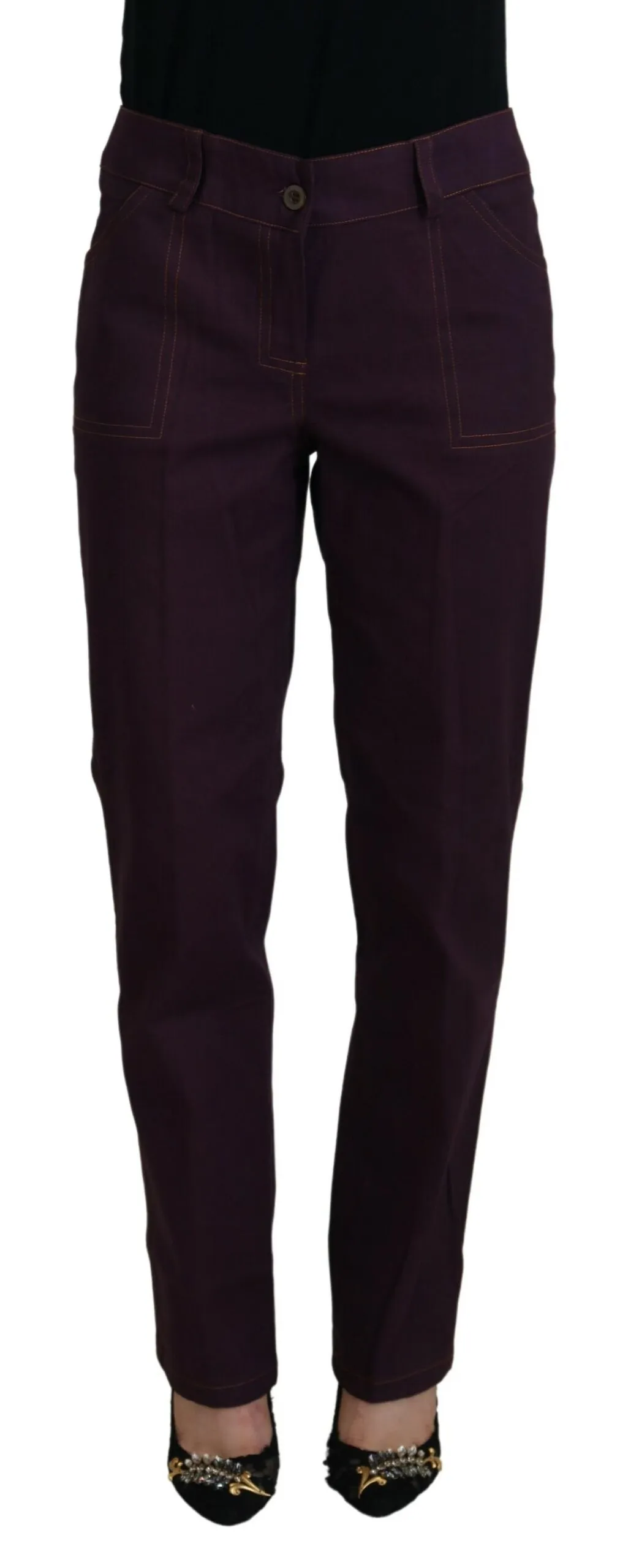 BENCIVENGA Women's Elegant Tapered Purple Cotton Pants