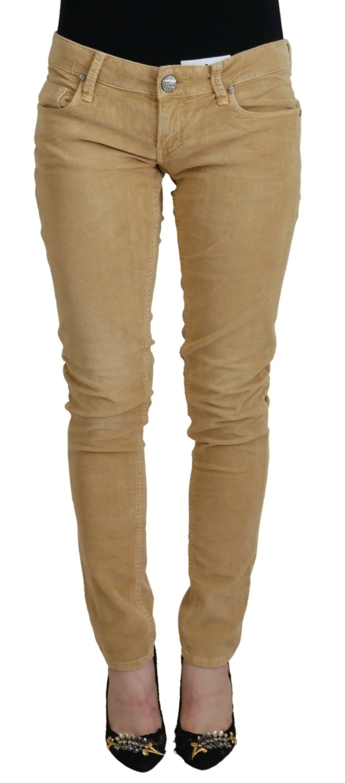 Acht Women's Chic Brown Low Waist Skinny Corduroy Pants