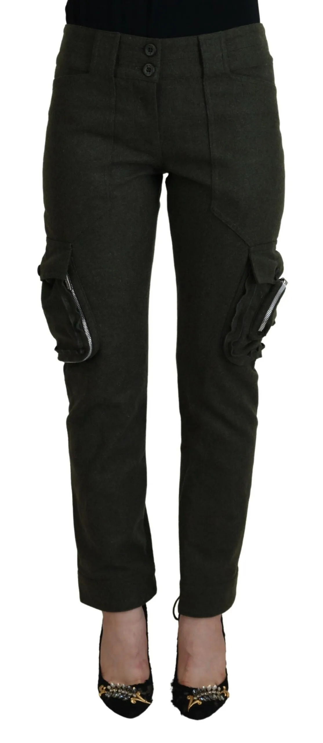Ermanno Scervino Women's Elegant Tapered Green Wool-Blend Pants