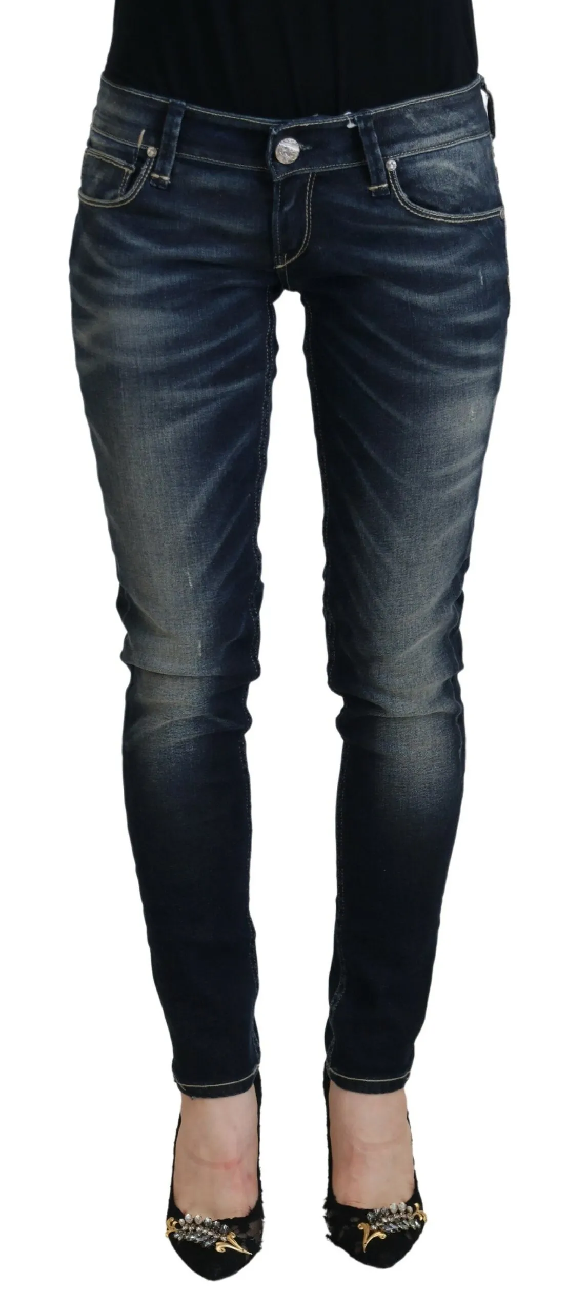 Acht Women's Chic Blue Washed Skinny Low Waist Jeans