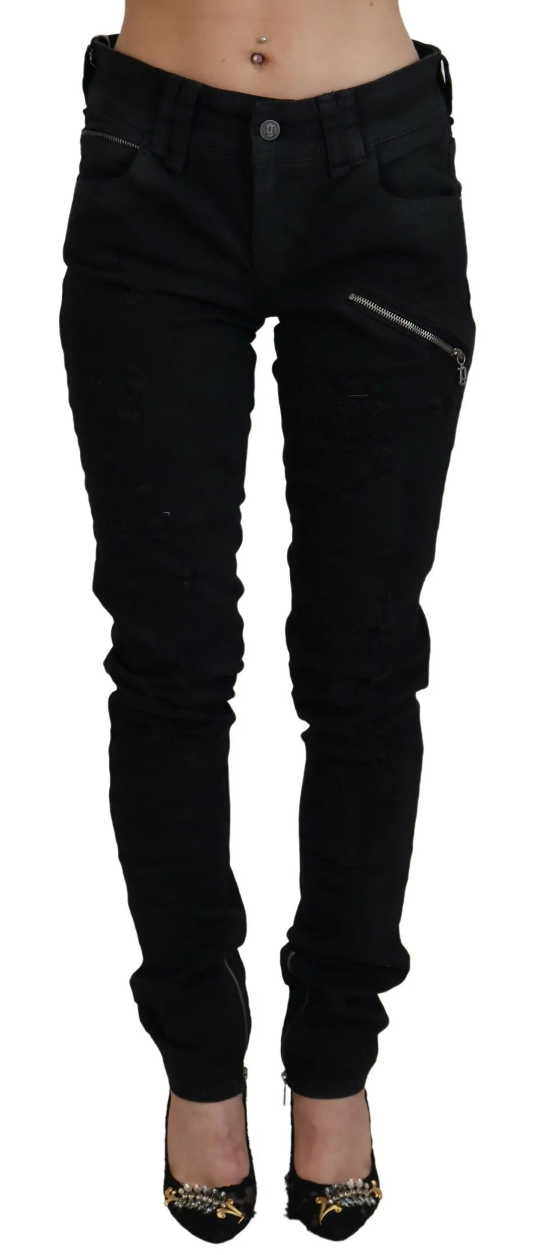 John Galliano Women's Chic Mid Waist Flared Black Jeans