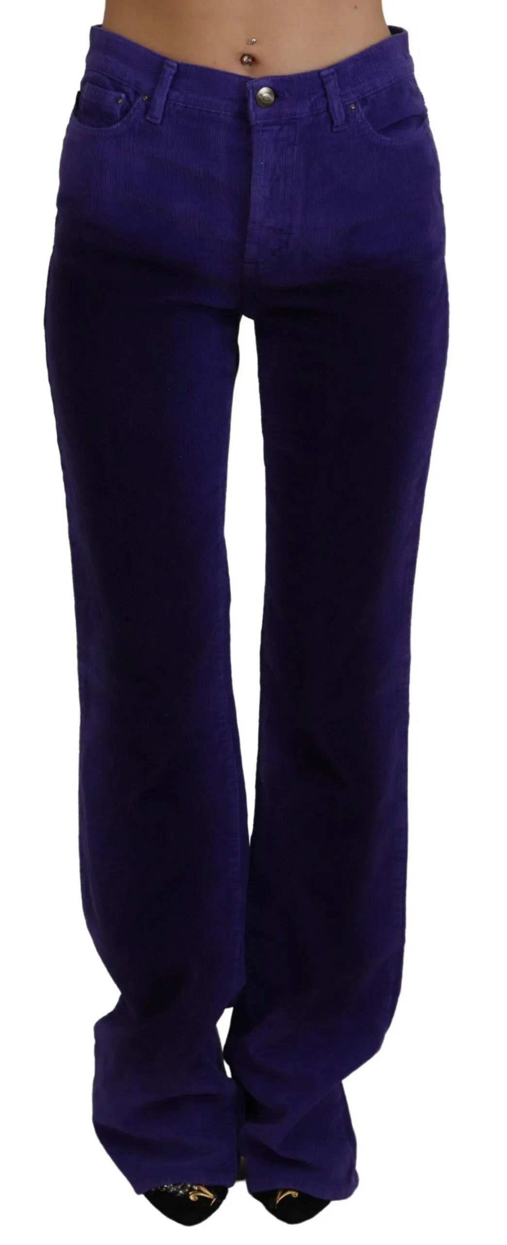Just Cavalli Women's Elegant Purple Corduroy Straight Fit Pants