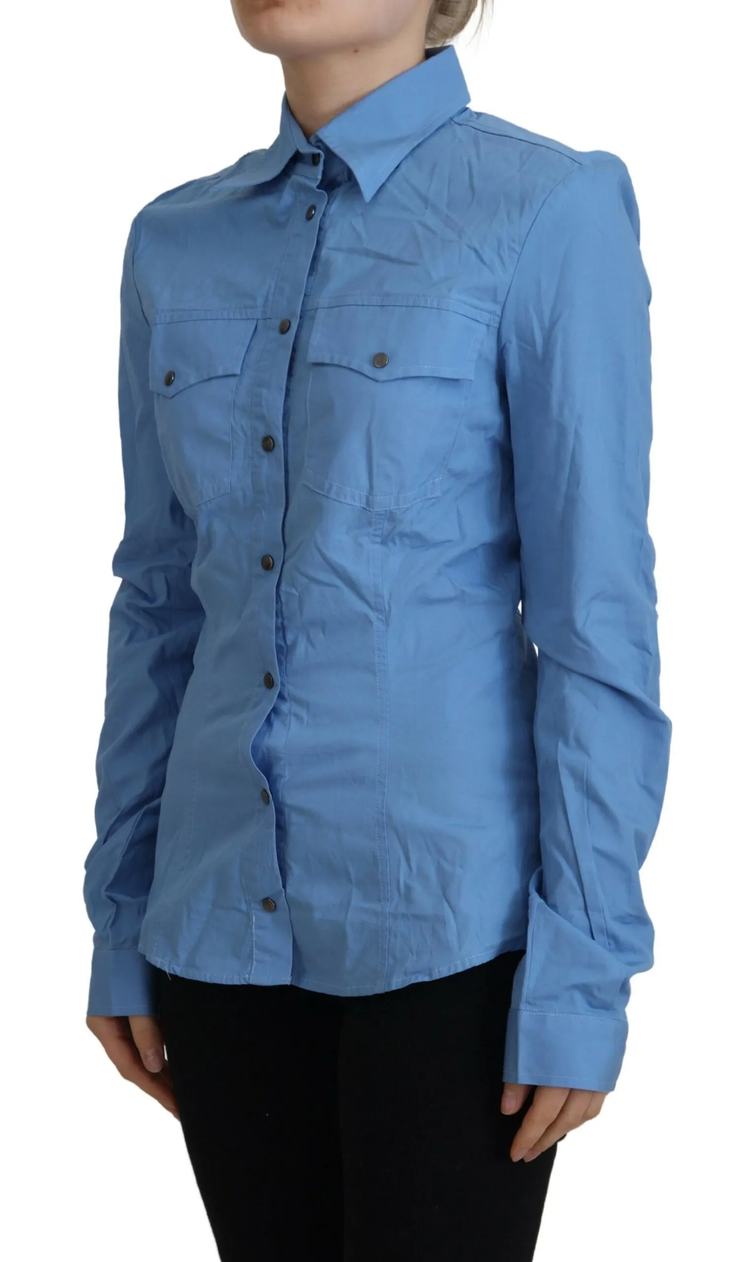 Ferre Women's Elegant Blue Cotton Long Sleeve Polo Top