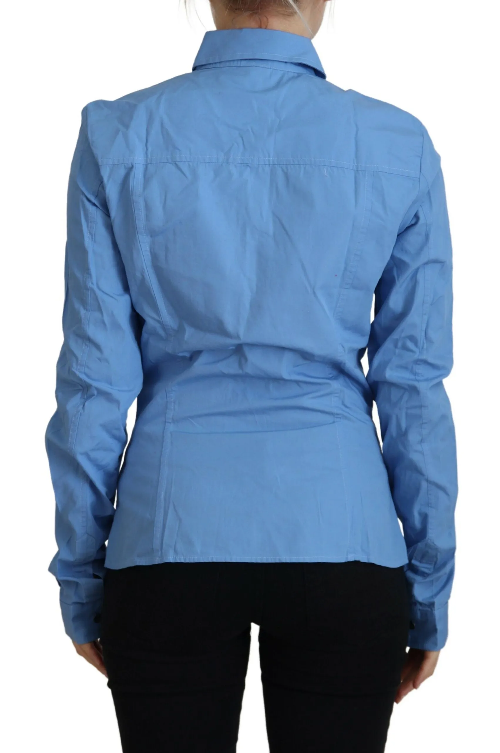 Ferre Women's Elegant Blue Cotton Long Sleeve Polo Top