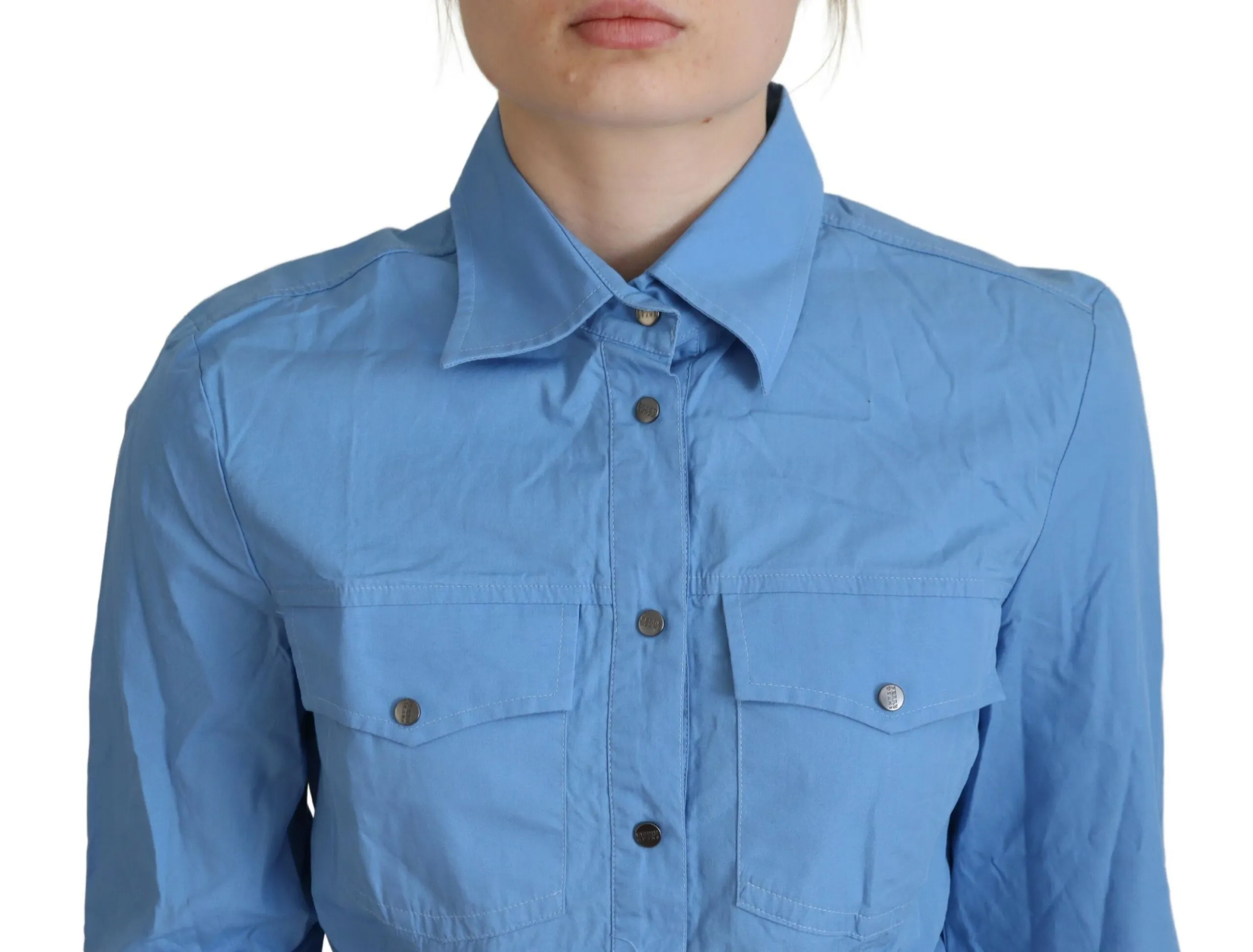 Ferre Women's Elegant Blue Cotton Long Sleeve Polo Top