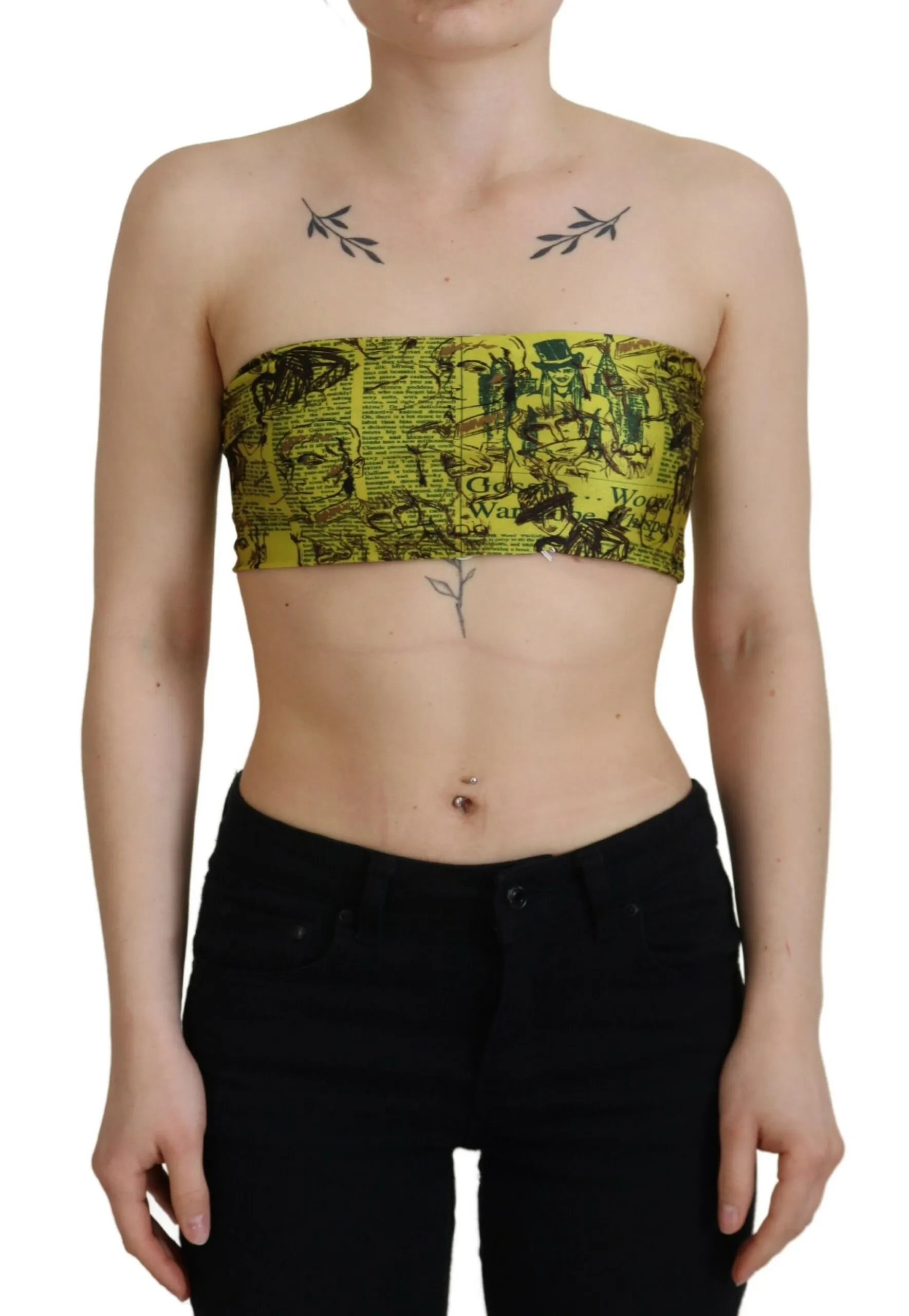 John Galliano Women's Chic Yellow Graphic Cropped Top
