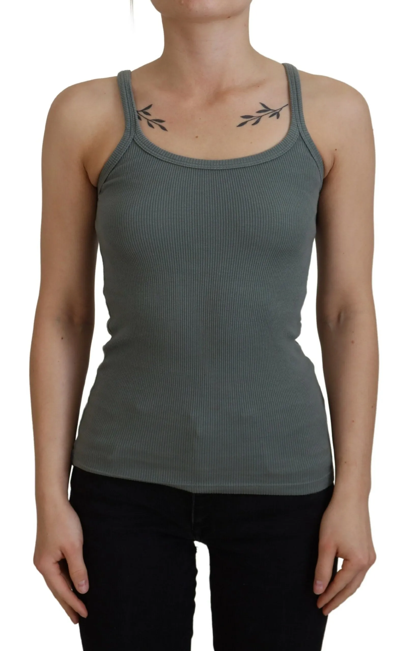 PINK MEMORIES Women's Chic Sleeveless Green Cotton Tank Top