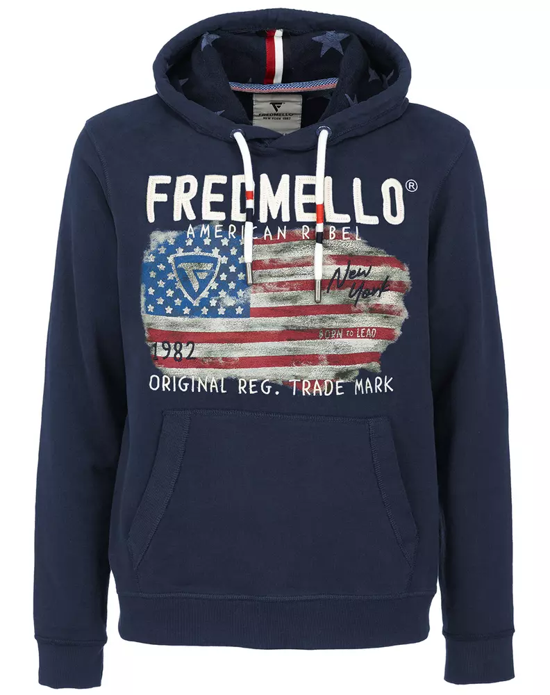 Fred Mello Men's Chic Dark Blue Cotton Hooded Sweatshirt