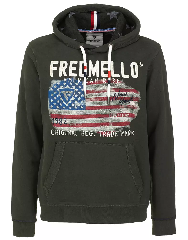 Fred Mello Men's Dark Green Cotton Hooded Sweatshirt