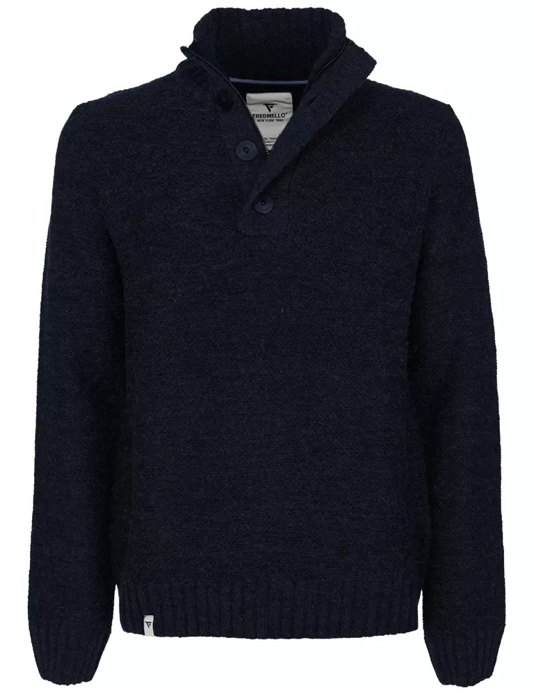 Fred Mello Men's Chic Blue Acrylic Blend Sweater with Zip Detail