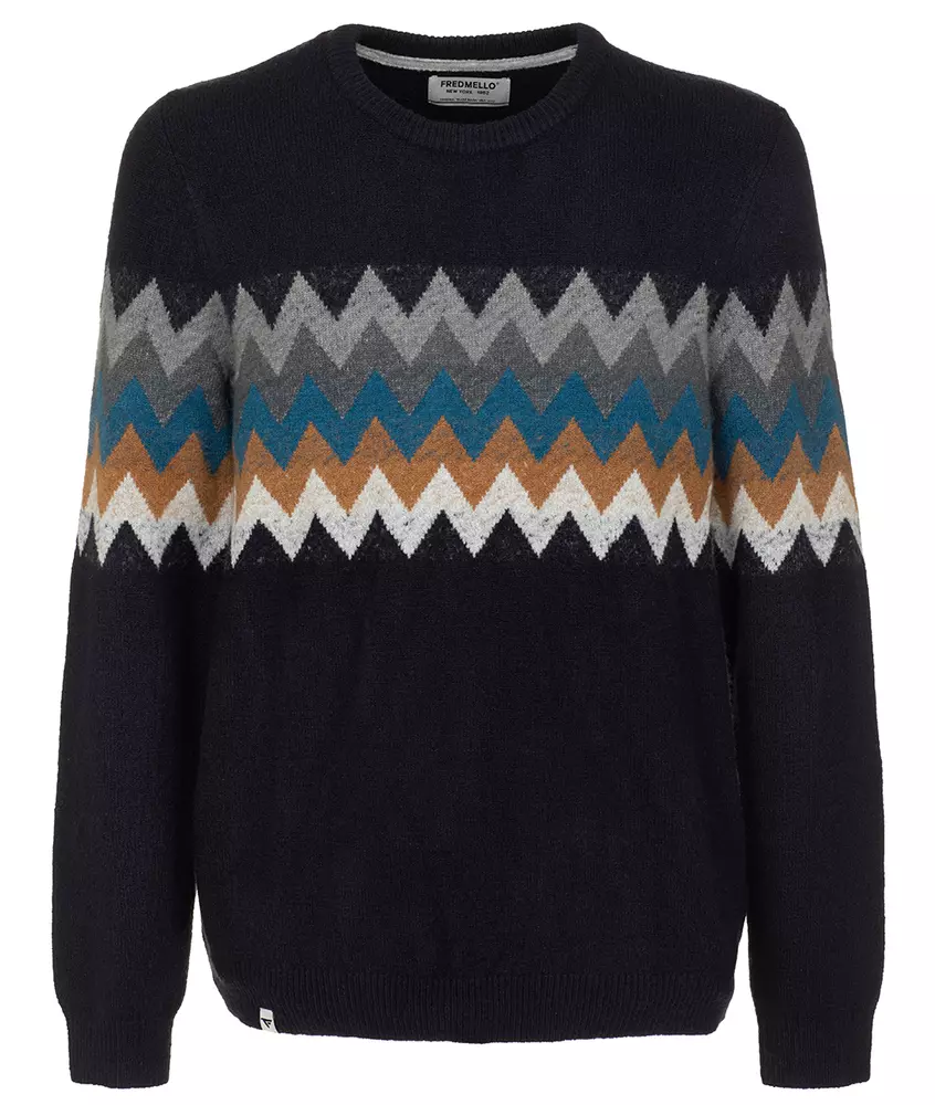 Fred Mello Men's Multicolor Zig-Zag Crew Neck Sweater