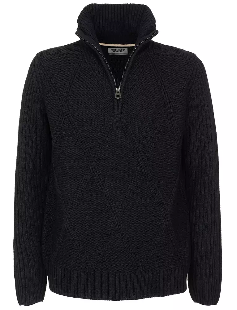 Fred Mello Men's Chic Diamond Embroidered Zip Sweater