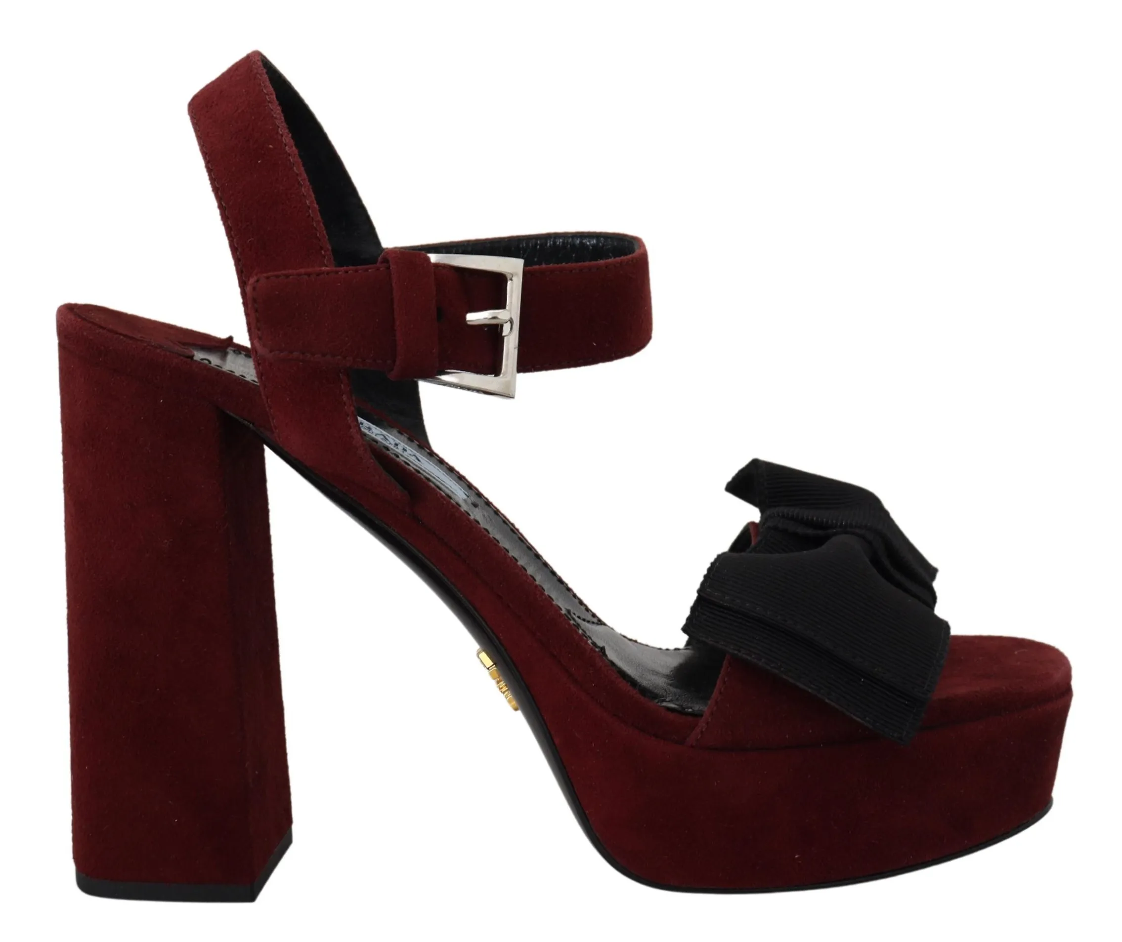 Prada Women's Maroon Suede Ankle Strap Sandals Luxury Footwear