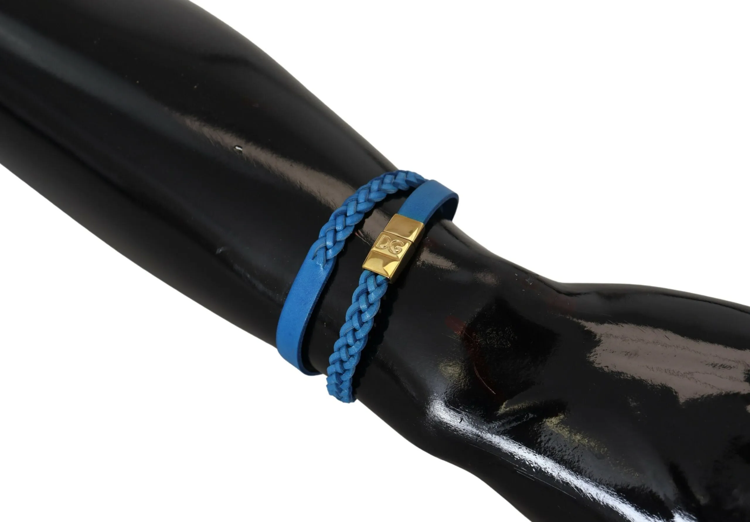 Dolce & Gabbana Men's Elegant Leather Wrap Bracelet in Blue & Gold
