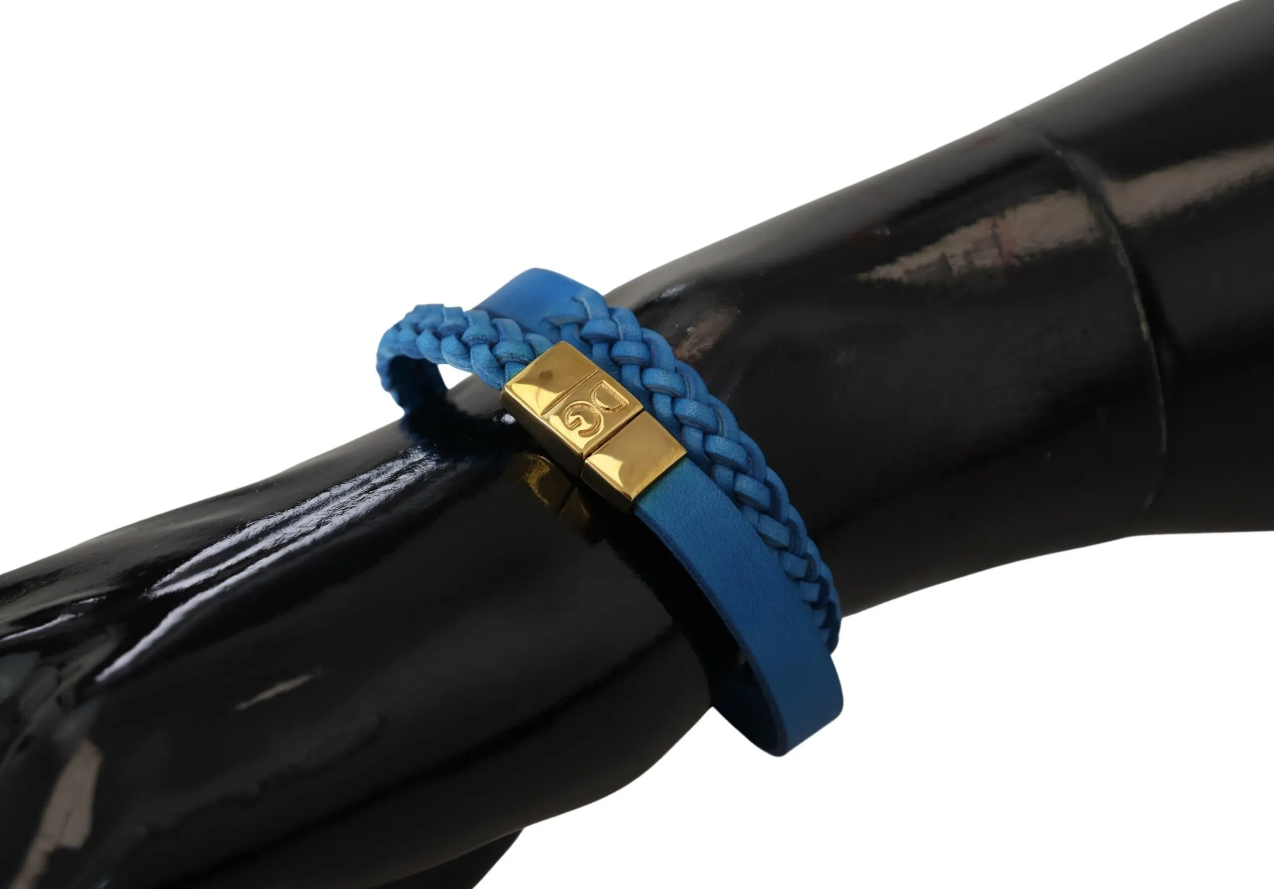 Dolce & Gabbana Men's Elegant Leather Wrap Bracelet in Blue & Gold