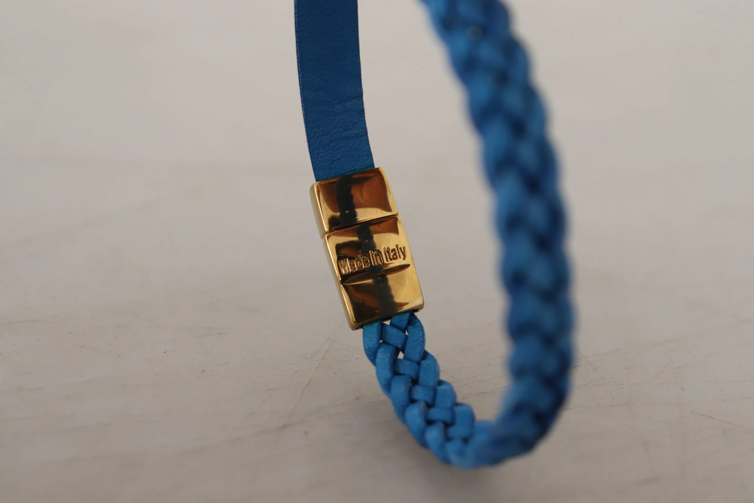Dolce & Gabbana Men's Elegant Leather Wrap Bracelet in Blue & Gold