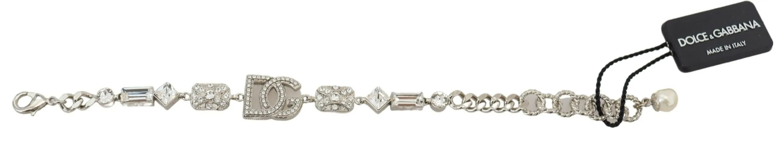 Dolce & Gabbana Women's Elegant Silver Chain Bracelet with Glass Accents