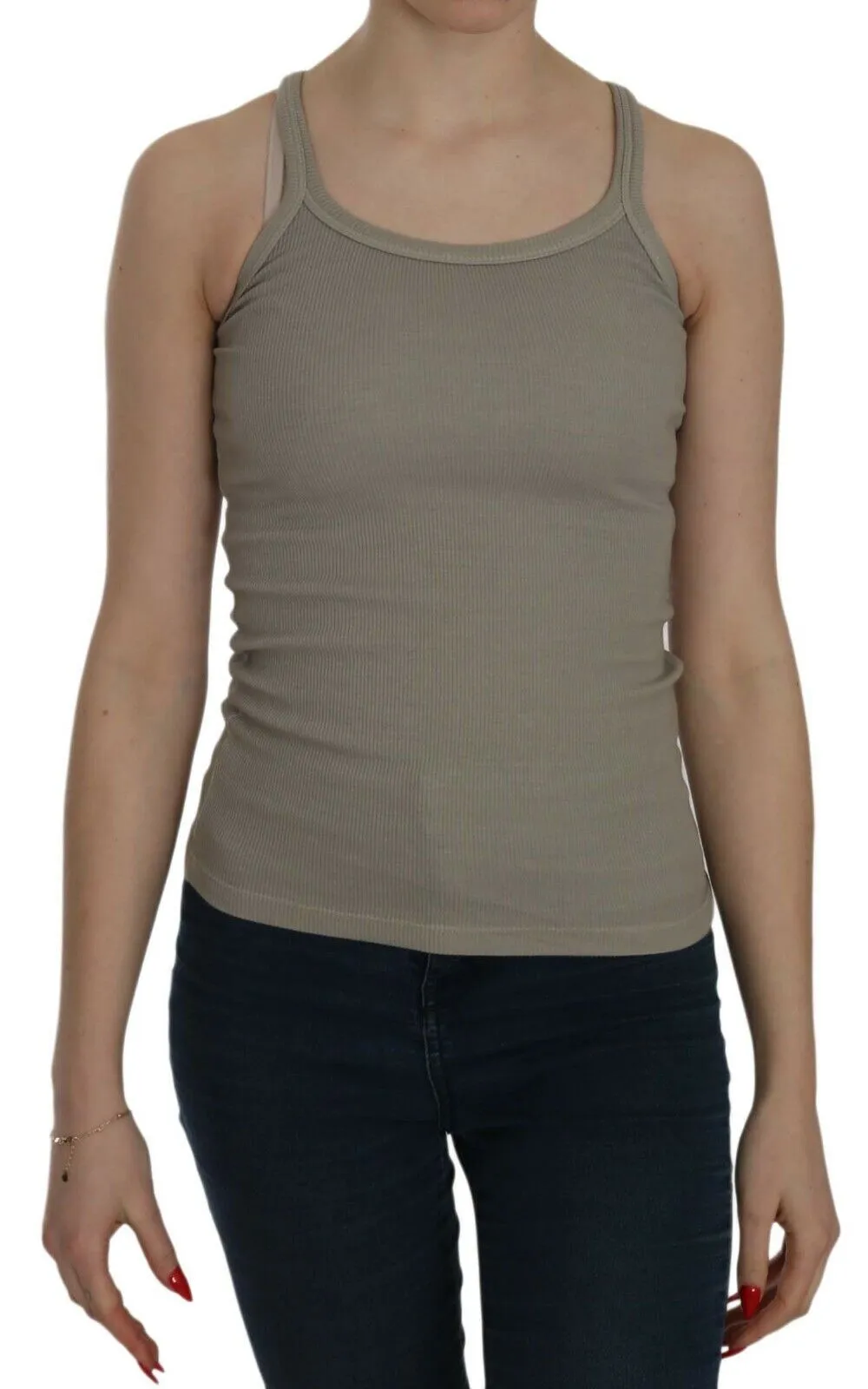 PINK MEMORIES Women's Chic Beige Spaghetti Strap Top Blouse