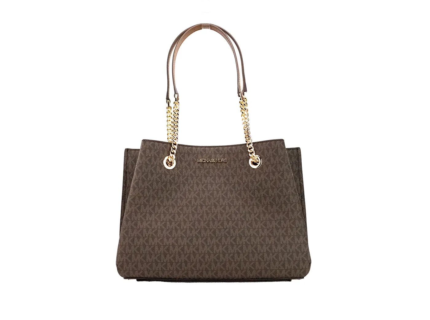 Michael Kors Women's Teagen Large Brown Signature PVC Long Drop Satchel Handbag Purse