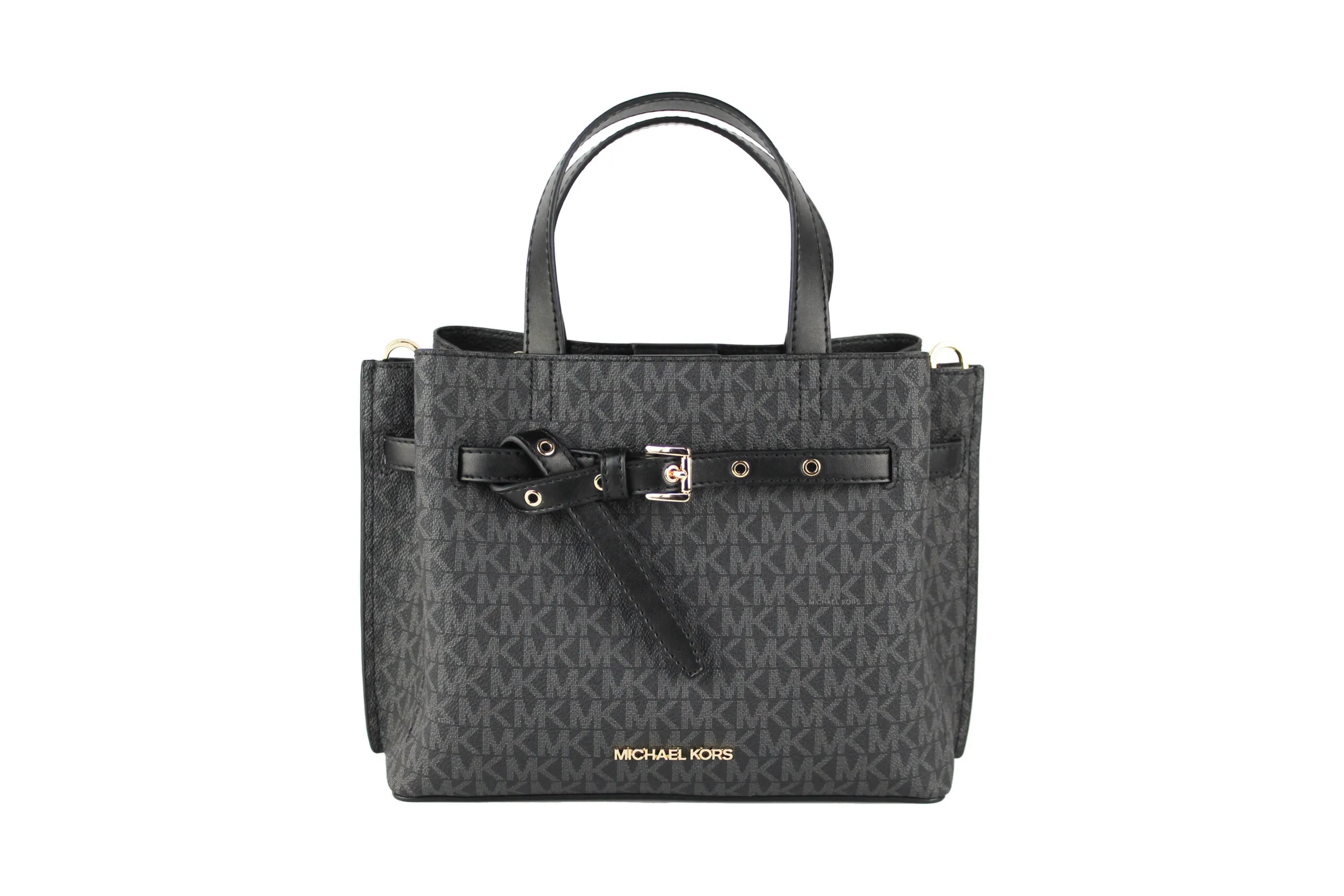 Michael Kors Women's Emilia Small Black Signature PVC Satchel Crossbody Handbag Purse