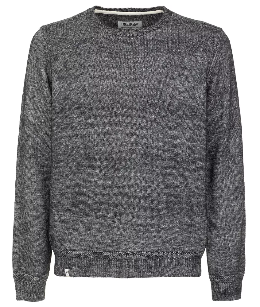 Fred Mello Men's Melange Blue Crew Neck Cotton Blend Sweater