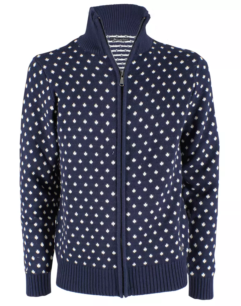 Yes Zee Men's Chic High Collar Zip Sweater with Polka Dot Accent