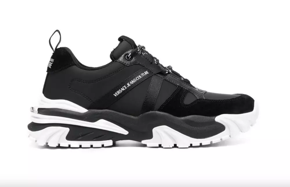 Versace Jeans Men's Black and White Suede Detailed Sneakers