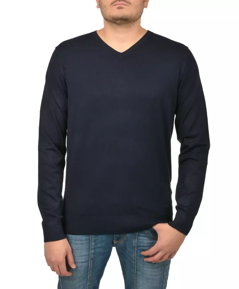 Yes Zee Men's Navy Blue Viscose V-Neck Sweater  Timeless Elegance