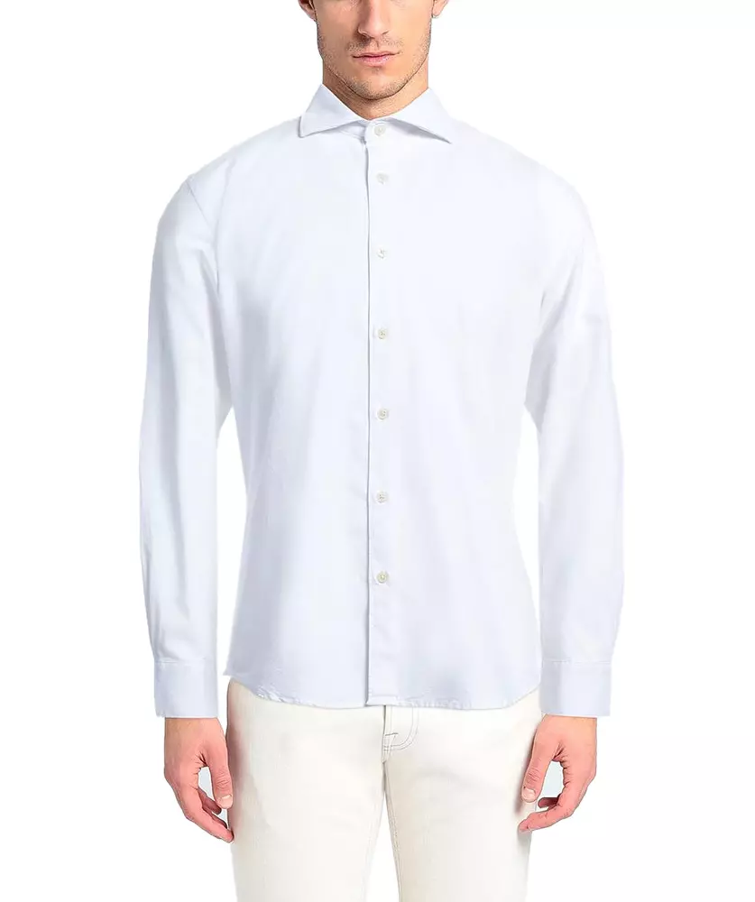 Yes Zee Men's Elegant White Cotton Blend Dress Shirt