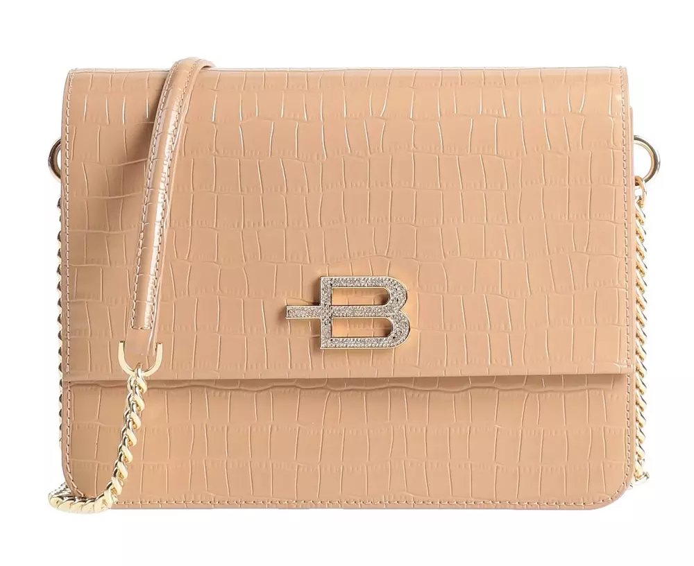 Baldinini Trend Women's Beige Croco Pattern Shoulder Bag with Rhinestones