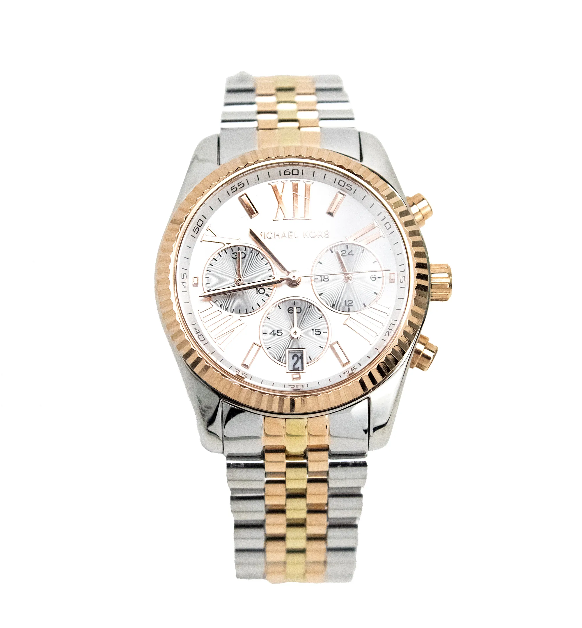 Michael Kors Unisex Lexington Chrono Silver Rose Gold Stainless Steel Watch MK5735
